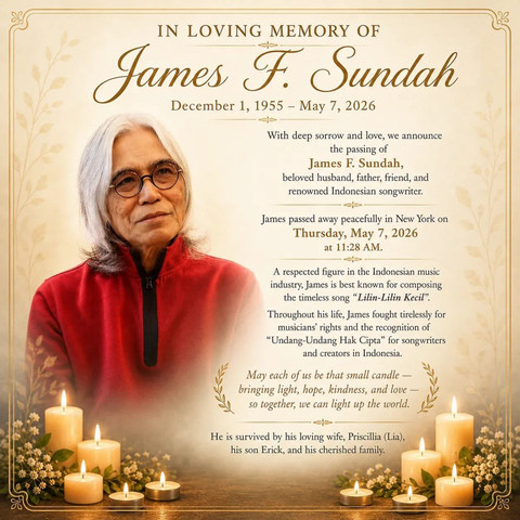 Penyanyi James F. Sundah meninggal dunia. Foto: Instagram/ @jamesfsundah
