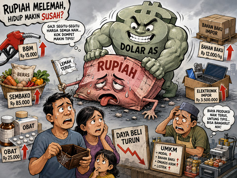 Ilustrasi melemahnya rupiah dan dampaknya bagi masyarakat. Foto: Generated by AI