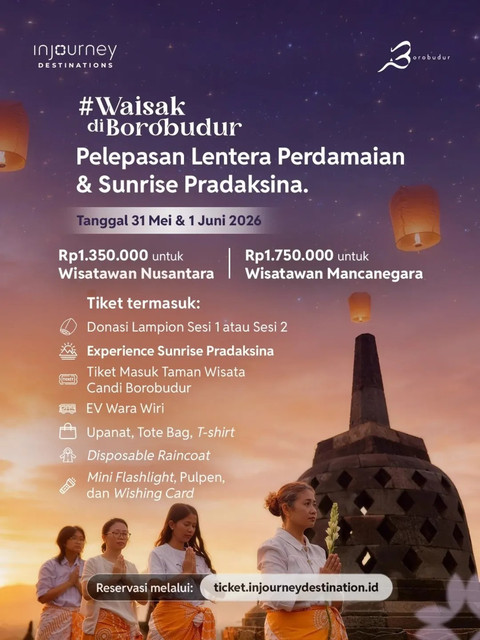 Harga paket Pelepasan Lentera Perdamaian dan Sunrise Pradaksina untuk wisatawan Nusantara dan mancanegara. Foto: Dok. InJourney