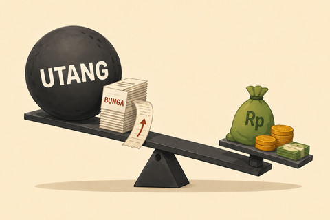 Ilustrasi ketimpangan fiskal akibat meningkatnya utang dan beban bunga yang menekan ruang anggaran negara. Foto: Generated by AI