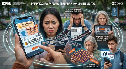 Ilustrasi dampak dark pattern terhadap konsumen digital. Foto: Gemini AI