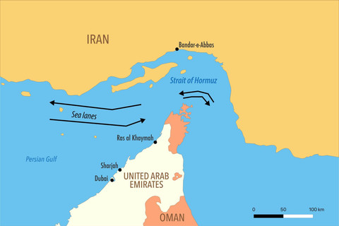 Ilustrasi jalur pelayaran di Selat Hormuz. Foto: Generated by AI