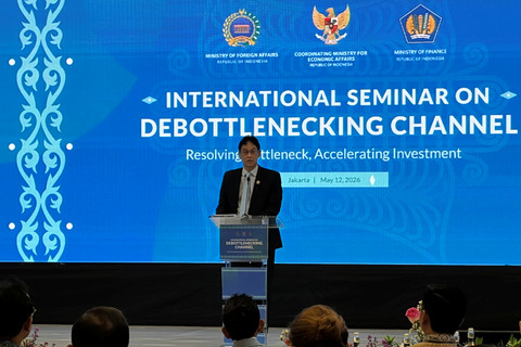Menkeu Purbaya Yudhi Sadewa dalam forum International Seminar Debottlenecking di Gedung Dhanapala, Kementerian Keuangan, Selasa (15/2/2026). Foto: Najma Ramadhanya/kumparan