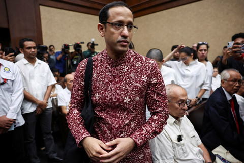 Terdakwa kasus dugaan korupsi pengadaan Chromebook dalam program digitalisasi pendidikan di Kemendikbudristek Nadiem Makarim menjalani sidang lanjutan dengan agenda pembacaan tuntutan di Pengadilan Tipikor, Jakarta, Rabu (13/5/2026). Foto: Willy Kurniawan/REUTERS