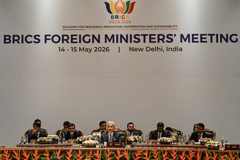 Menlu India Subrahmanyam Jaishankar (tengah) menyampaikan pidato dalam Pertemuan Menteri Luar Negeri BRICS di Bharat Mandapam, New Delhi, India (14/5/2026). Foto: Arun Sankar/AFP