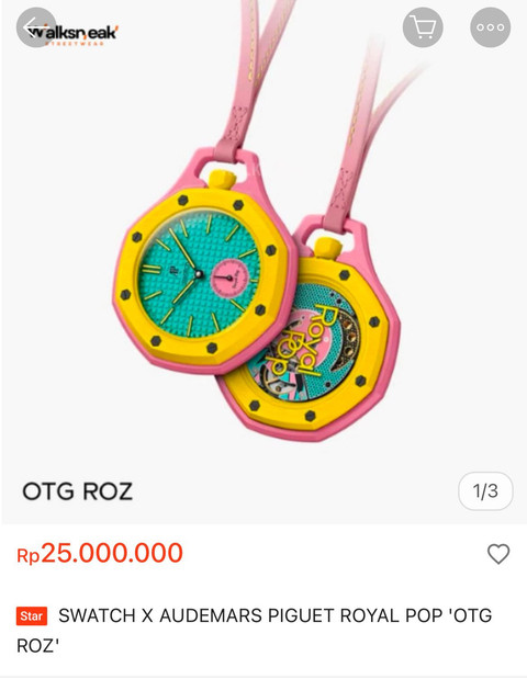 Jam Saku “Royal Pop” AP x Swatch melonjak harga resell-nya. Foto: Shopee
