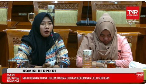 Komisi III DPR RI menggelar RDPU dengan kuasa hukum dan korban dugaan kekerasan di DPR RI, Jakarta, Senin (18/5/2026). Foto: YouTube/ TVR Parlemen