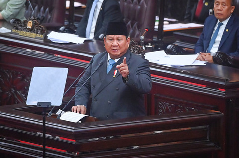 Presiden Prabowo Subianto menyampaikan pidato dalam Rapat Paripurna ke-19 DPR RI Masa Persidangan V Tahun Sidang 2025-2026 di kompleks Parlemen, Jakarta, Rabu (20/5/2026). Foto: Rivan Awal Lingga/ANTARA FOTO