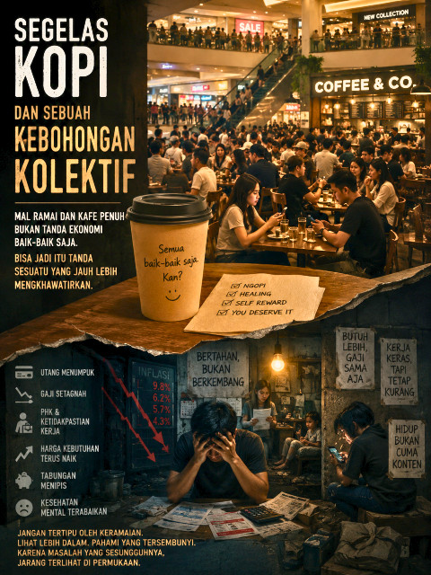 Keramaian hari ini belum tentu tanda kesejahteraan bisa jadi hanya cara paling sunyi untuk bertahan (Sumber Gambar: Image Generator)