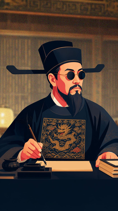 Ilustrasi hakim China pakai kacamata hitam. Foto: kumparan/Ilustrasi