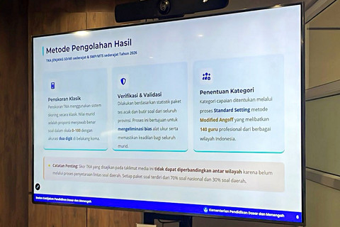 Konferensi Pers Hasil Kemampuan Akademik Jenjang SMP/MTs/sederajat dan SD/MI/sederajat 2026, di Gedung Kementerian Pendidikan Dasar dan Menengah (Kemendikdasmen), Jakarta, Selasa, (26/5/2026). Foto: Jeni Ritanti/kumparan