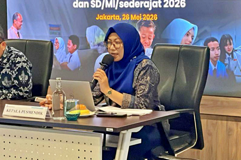 Konferensi Pers Hasil Kemampuan Akademik Jenjang SMP/MTs/sederajat dan SD/MI/sederajat 2026, di Gedung Kementerian Pendidikan Dasar dan Menengah (Kemendikdasmen), Jakarta, Selasa, (26/5/2026). Foto: Jeni Ritanti/kumparan