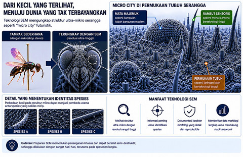 Membaca keindahan tersembunyi tubuh serangga dengan teknologi SEM. Foto: Generated by AI