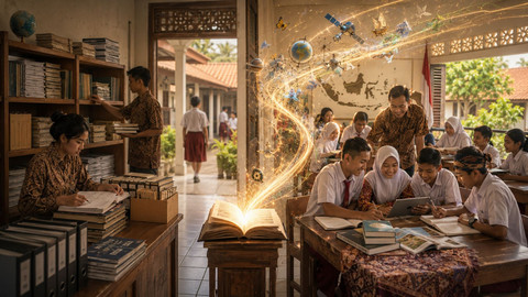 Buku menjadi bermakna ketika kepemimpinan lembaga pendidikan mampu menggerakkan perpustakaan sebagai akses ilmu pengetahuan. Foto: Generated by AI