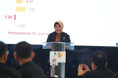 Kepala Badan Pusat Statistik (BPS) Amalia Adininggar Widyasanti memberikan sambutan dalam kerja sama dengan PT Pos Indonesia meluncurkan Sampul Peringatan Edisi Khusus Sensus Ekonomi 2026 (SE2026), Jakarta, Sabtu (6/6/2026). Foto: BPS