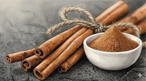 Ilustrasi kayu manis antidiabetes alami cinnamaldehyde gula darah insulin farmakologi.Photo by Gemini AI