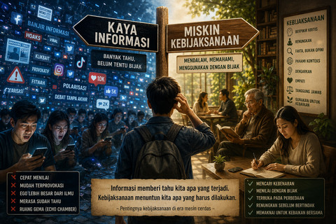 Ilustrasi kaya informasi, miskin kebijaksanaan. Foto: Generated by AI