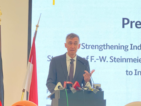 Duta Besar Jerman untuk Indonesia, H.E. Ralf Beste pada Konferensi Pers Kunjungan Presiden Jerman H.E. Frank-Walter Steinmeier ke Indonesia, Kedutaan Besar Jerman, Jakarta, Jumat (12/6/2026). Foto: Aditya Nugraha/kumparan