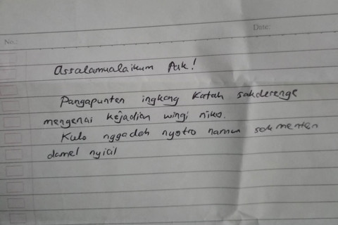 Maling di Mojokerto kembali mengirimkan surat ke toko yang dicurinya. Foto: Dok. Istimewa