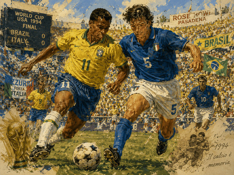 Ilustrasi final Piala Dunia 1994 Brasil vs Italia. Foto: Generated by AI