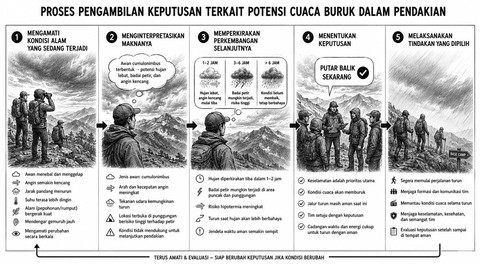 Ilustrasi Proses Pengambilan Keputusan Terkait Potensi Cuaca Buruk dalam Pendakian