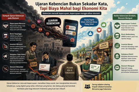 Ilustrasi dampak ujaran kebencian pada ekonomi. Foto generated by AI