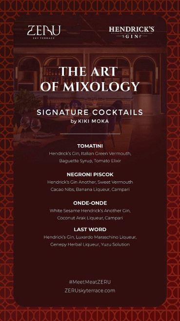 ZERU Sky Terrace hadirkan pengalaman yang akan memanjakan para pencinta koktail dan penikmat gaya hidup urban melalui The Art of Mixology Vol. 2, sebuah kolaborasi spesial bersama salah satu nama paling menarik di dunia mixology Indonesia, Kiki Moka. Foto: Dok. Padma Semarang