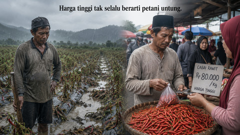 Ilustrasi petani gagal panen. Foto generated by AI
