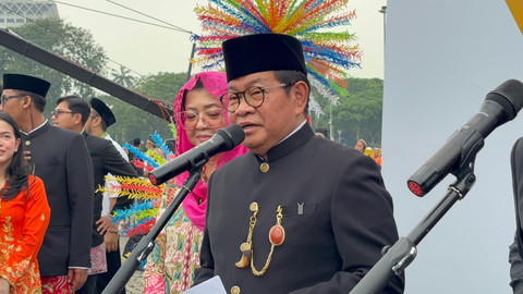 Gubernur DKI Jakarta Pramono Anung dalam jumpa pers di Silang Selatan Monas, Jakarta Pusat, Senin (22/6). Foto: Nauval Pratama/kumparan