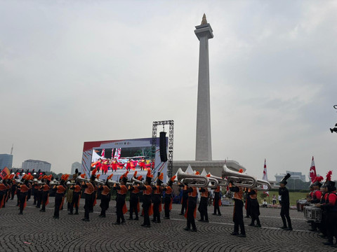 Suasana Upacara Hari Ulang Tahun (HUT) ke-499 Jakarta di Silang Selatan Monas, Jakarta Pusat, Senin (22/6). Dok Nauval Pratama
