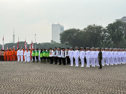 Suasana Upacara Hari Ulang Tahun (HUT) ke-499 Jakarta di Silang Selatan Monas, Jakarta Pusat, Senin (22/6). Dok Nauval Pratama