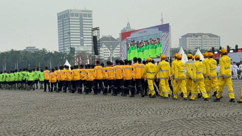 Suasana Upacara Hari Ulang Tahun (HUT) ke-499 Jakarta di Silang Selatan Monas, Jakarta Pusat, Senin (22/6). Dok Nauval Pratama