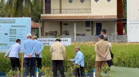 Presiden Prabowo Subianto meninjau teknologi budidaya padi modern usai memberikan pidatonya dalam acara Puncak Pekan Nasional (PENAS) Petani dan Nelayan XVII di GOR David-Tony, Limboto, Kabupaten Gorontalo, Rabu (24/6/2026). Foto: Zamachsyari/kumparan