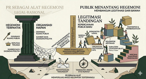 Membangun kepercayaan publik tidak harus selalu datang dari pihak yang berkuasa; masyarakat yang terpinggirkan pun bisa menciptakan "legitimasi tandingan" melalui ruang diskusi komunitas yang mandiri. (Sumber: Gambar dibuat dengan menggunakan AI berdasarkan sintesis dari berbagai sumber)