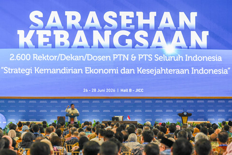 Presiden Prabowo Subianto memberi sambutan saat pembukaan Konvensi Sains, Teknologi, dan Industri Indonesia (KSTI) di Jakarta, Jumat (26/6/2026). Foto: ANTARA FOTO/Galih Pradipta