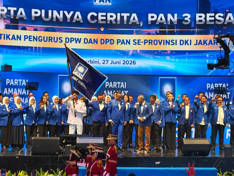 Pelantikan pengurus Dewan Pimpinan Wilayah (DPW) PAN DKI Jakarta beserta jajaran Dewan Pimpinan Daerah (DPD) PAN se-DKI Jakarta periode 2024-2029 di Balai Sarbini, Jakarta, Sabtu (27/6/2026). Foto: Jeni Ritanti/kumparan