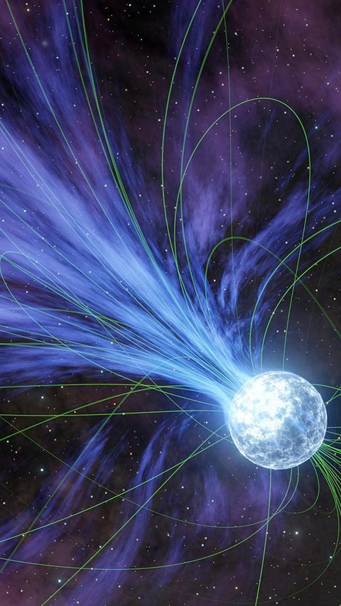 Illustrasi Artistik Konsep Deret Asimtotik QED Pada Polarisasi Vakum Magnetar (Gambar dibuat oleh Nano Banana AI) 