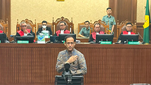Sidang Vonis Eks Mendikbudristek Nadiem Makarim terkait kasus dugaan korupsi pengadaan Chromebook, Pengadilan Tipikor Jakarta, Selasa (30/6/2026). Foto: Kevin Daniel/kumparan