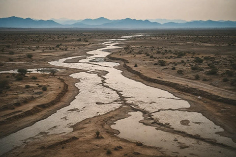 Kondisi sungai yang mengering akibat musim kemarau. Foto: Unsplash.