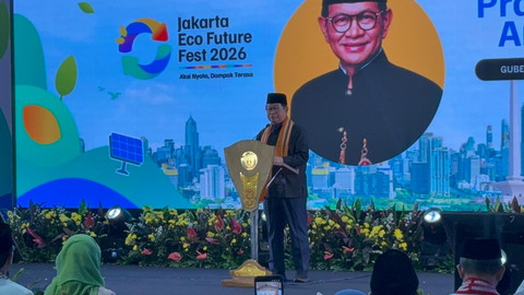 Gubernur DKI Jakarta Pramono Anung saat membuka Jakarta Eco Future Fest 2026 di Balai Kota DKI Jakarta, Jumat (3/7/2026). Foto: Nauval Pratama/kumparan
