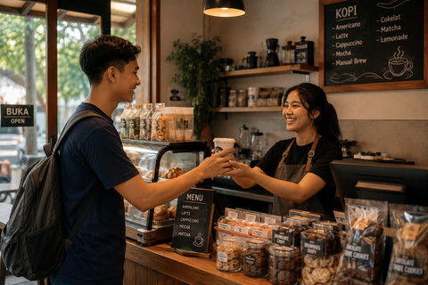 ilustrasi: mahasiswa membeli kopi ( sumber: chatgpt.com)