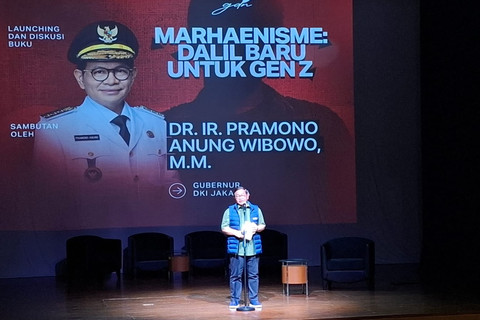 Gubernur DKI Jakarta Pramono Anung saat Memberikan Sambutan pada Launching dan Diskusi Buku "Marhaenisme: Dalil Baru untuk Gen Z di Taman Ismail Marjuki, Jakarta Pusat, Sabtu (4/6/2026). Foto: Rayyan Farhansyah/kumparan