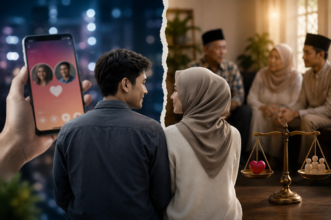 Ilustrasi sekufu di era dating apps dalam hukum keluarga Islam. Sumber berasal dari AI