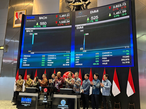 Pencatatan perdana saham PT Bach Multi Global Tbk (BACH), dan PT Esa Medika Mandiri Tbk (EMMI), di Gedung BEI, Rabu (8/7/2026). Foto: Muhammad Fhandra Hardiyon/kumparan