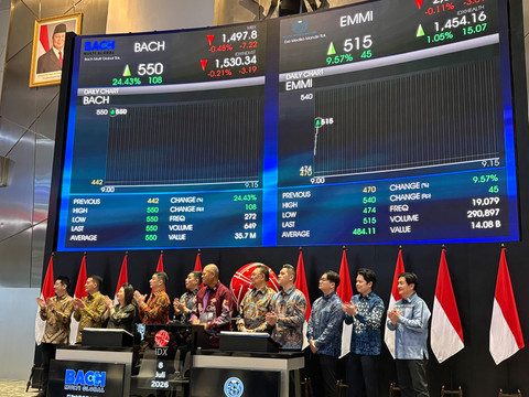 Pencatatan perdana saham PT Bach Multi Global Tbk (BACH), dan PT Esa Medika Mandiri Tbk (EMMI), di Gedung BEI, Rabu (8/7/2026). Foto: Muhammad Fhandra Hardiyon/kumparan