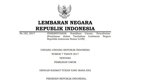Gambar: Tangkapan Layar UU No. 7 Tahun 2017 tentang Pemilihan Umum yang harus dilakukan perubahan.