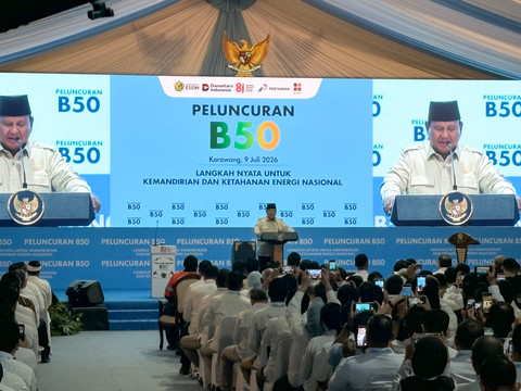 Presiden Prabowo meresmikan implementasi B50 tersebut di Rest Area KM 57 Tol Cikampek, Jawa Barat pada Kamis (9/7/2026). Foto: Argya Maheswara/kumparan