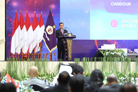 Gubernur Lemhannas RI Ace Hasan Syadzily saat membuka Jakarta Geopolitical Forum X/2026 di Bidakara, Jakarta, Kamis (9/7/2026). Foto: Dok. Lemhannas