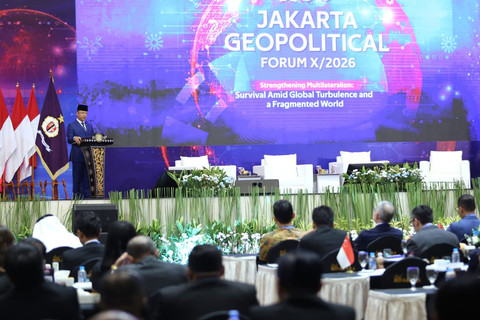 Menlu Sugiono dalam Jakarta Geopolitical Forum (JGF) X/2026 di Auditorium Binakarna, Bidakara, Jakarta, Kamis (9/7/2026). Foto: Istimewa