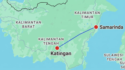 Peta Katingan di Kalteng dan Samarinda di Kaltim. Foto: Google Maps